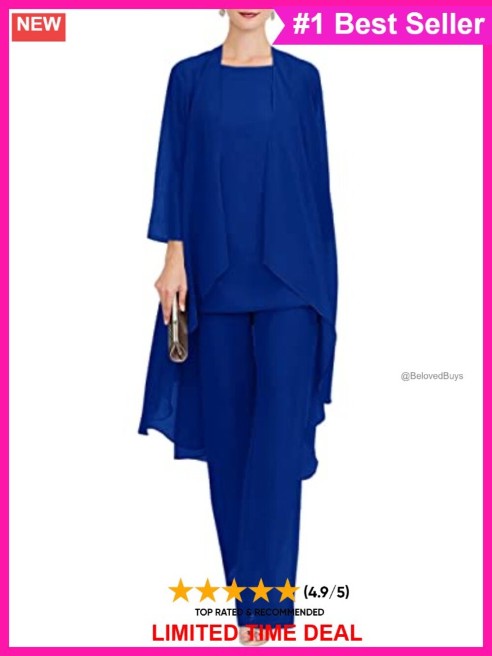 Women's 3-Piece Chiffon Pant Suit Set Formal Wedding Party Outfit